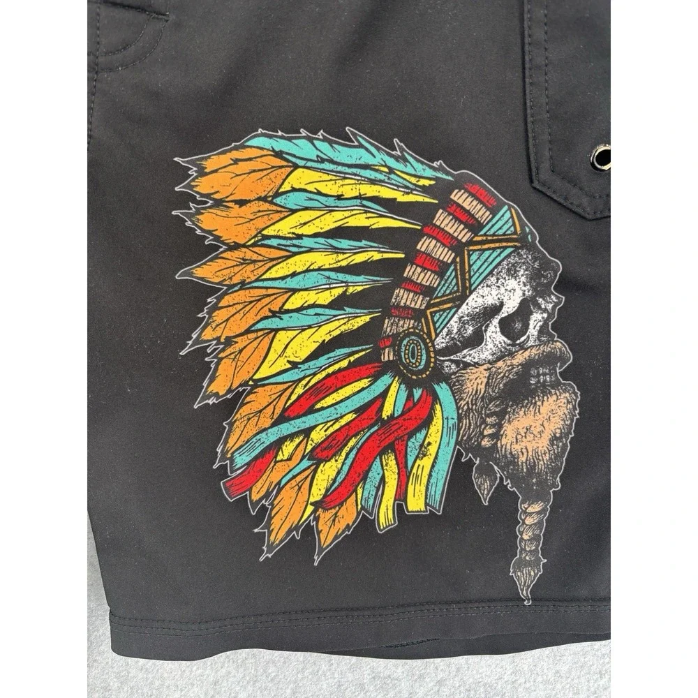 Rogue American Board Shorts Mens Black Skull Headdress Made USA 32 Waist